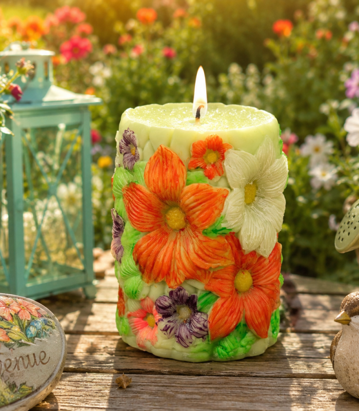 Bougie parfumée et colorée.
Cire de soja, mèche en coton, décor peint à la main.
238 g, diamètre ~ 6,5 cm, hauteur ~ 8,5 cm