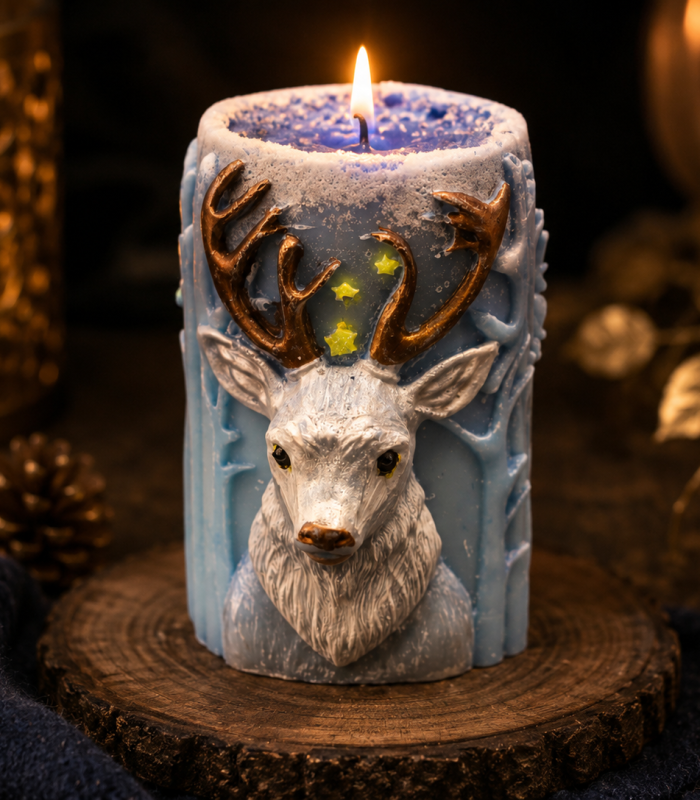 Bougie parfumée et colorée. Cire de soja, mèche en coton, décor peint à la main. 330 g, diamètre ~ 7 cm, hauteur ~ 9,5 cm